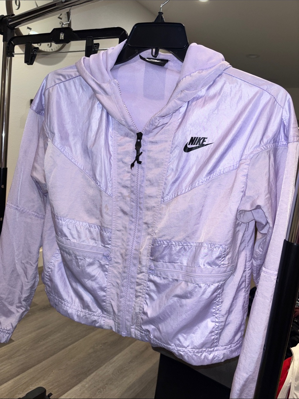 Nike Lavender Lightweight Hood crop windbreaker Jacket XS (ripped pullstring)